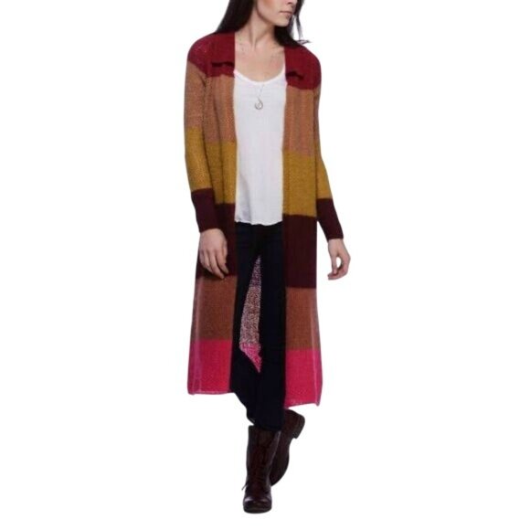 Free People Multicolored Knit Maxi Cardigan | Vtg Y2K Boho Grandmacore Grunge Lg - Picture 13 of 16